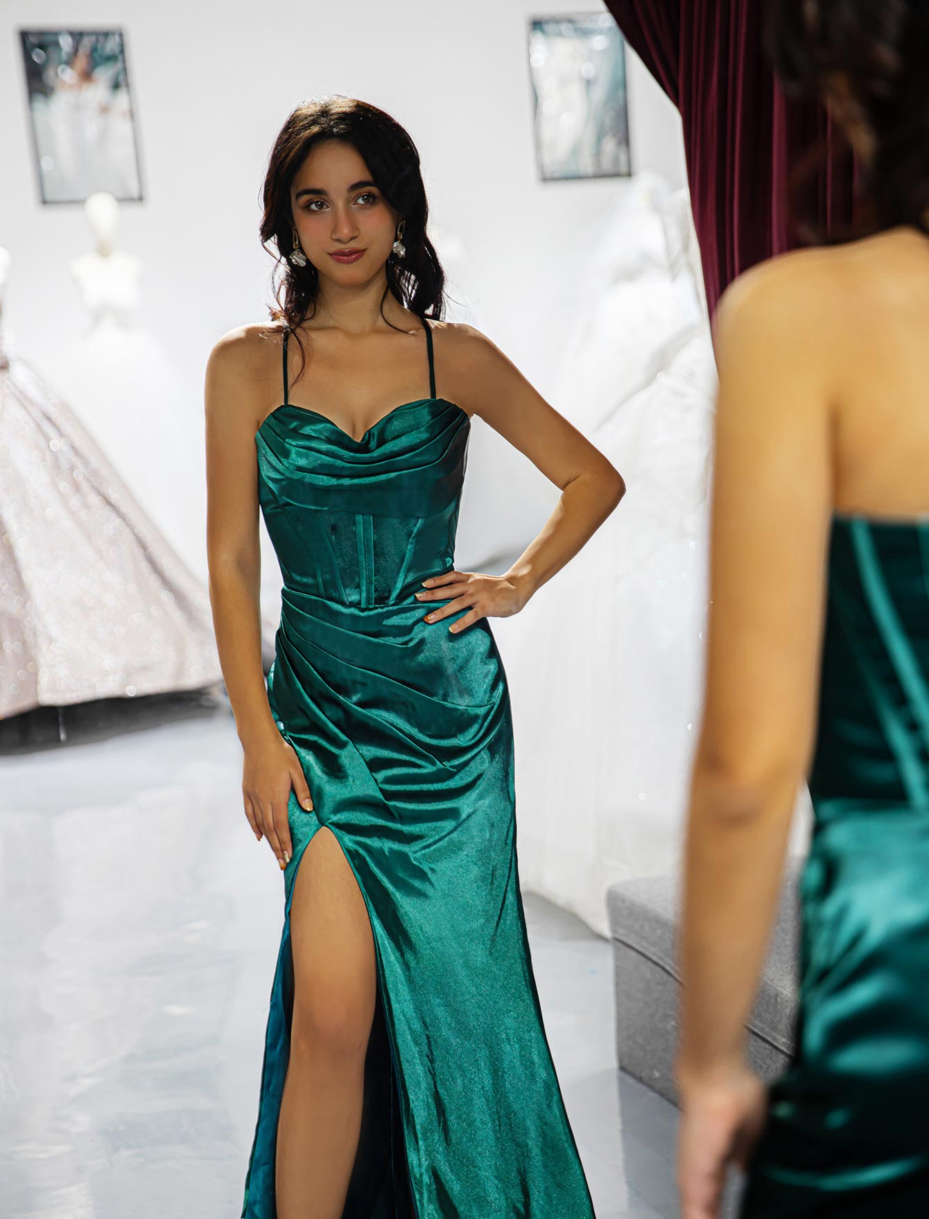 Dark Green Slit Sheath Prom Dress-LLELLA