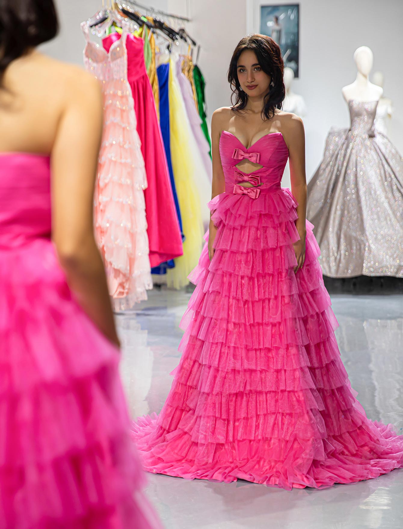 Sweetheart Pink Prom Dress with Bows-LLELLA