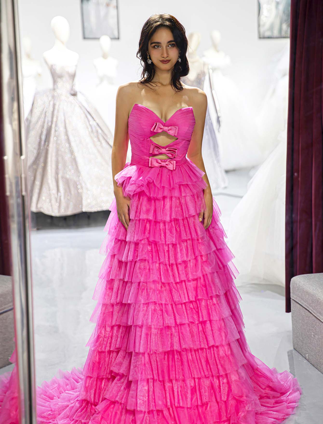 Sweetheart Pink Prom Dress with Bows-LLELLA