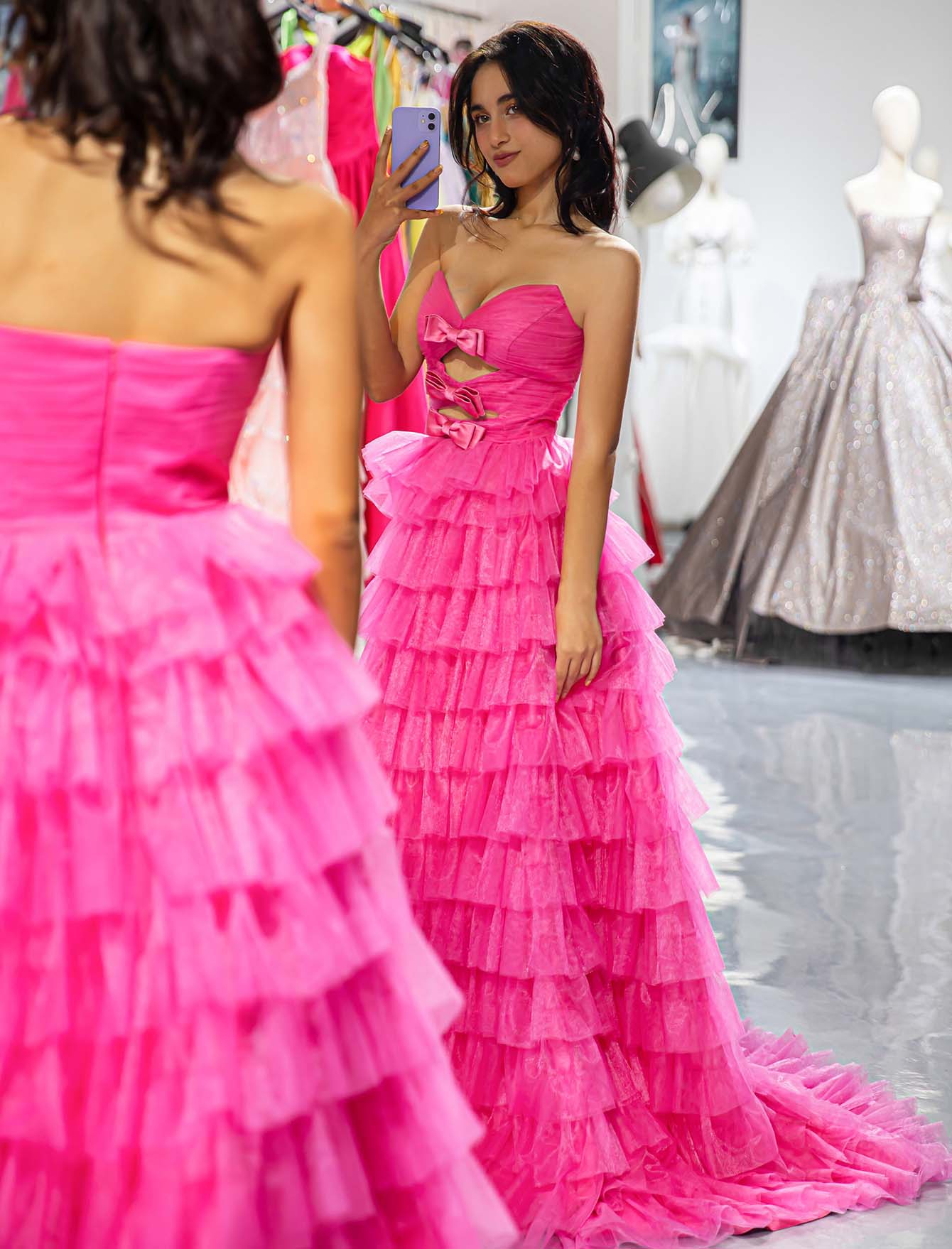 Sweetheart Pink Prom Dress with Bows-LLELLA