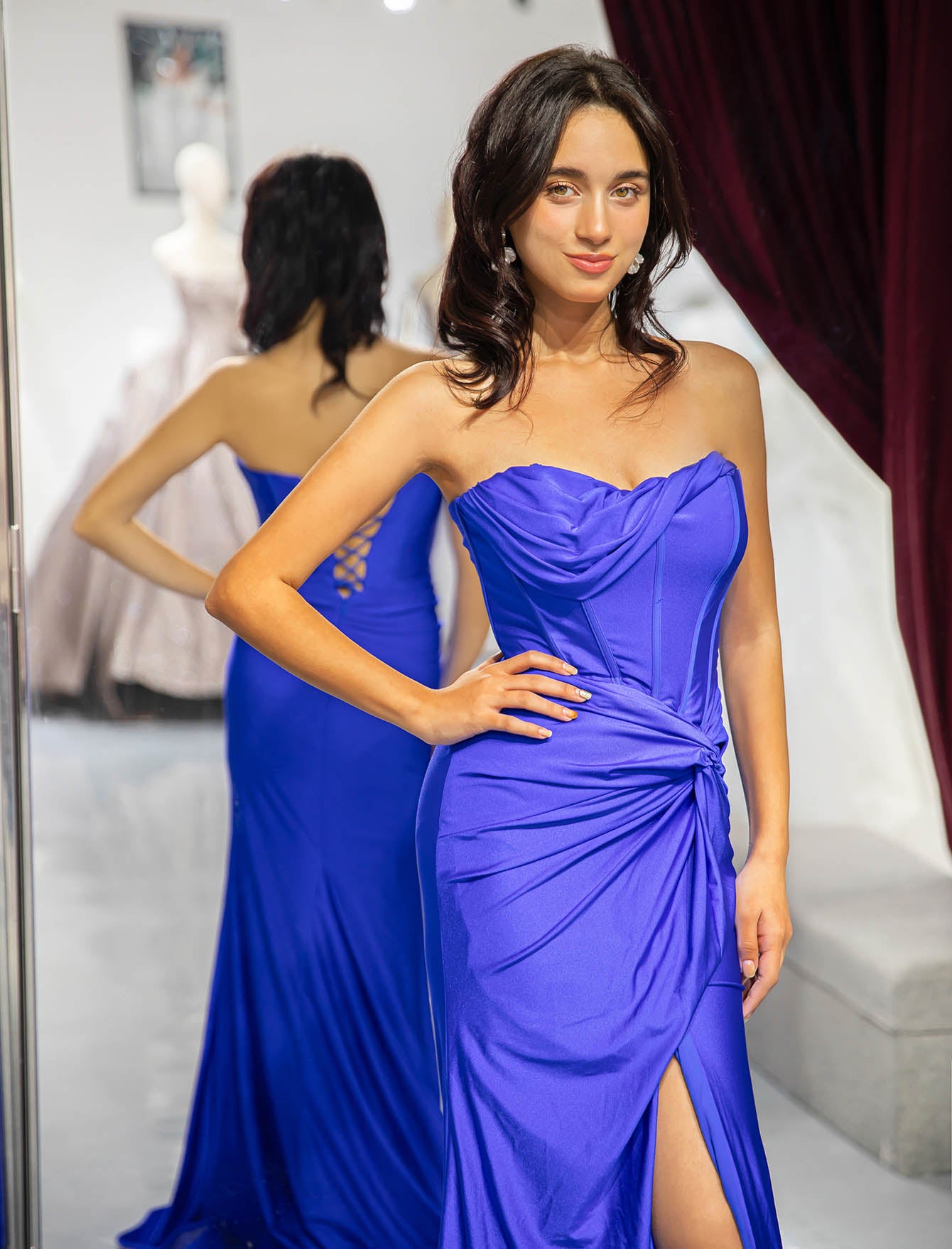 Royal Blue Corset Bodice Fitted Prom Dress-LLELLA