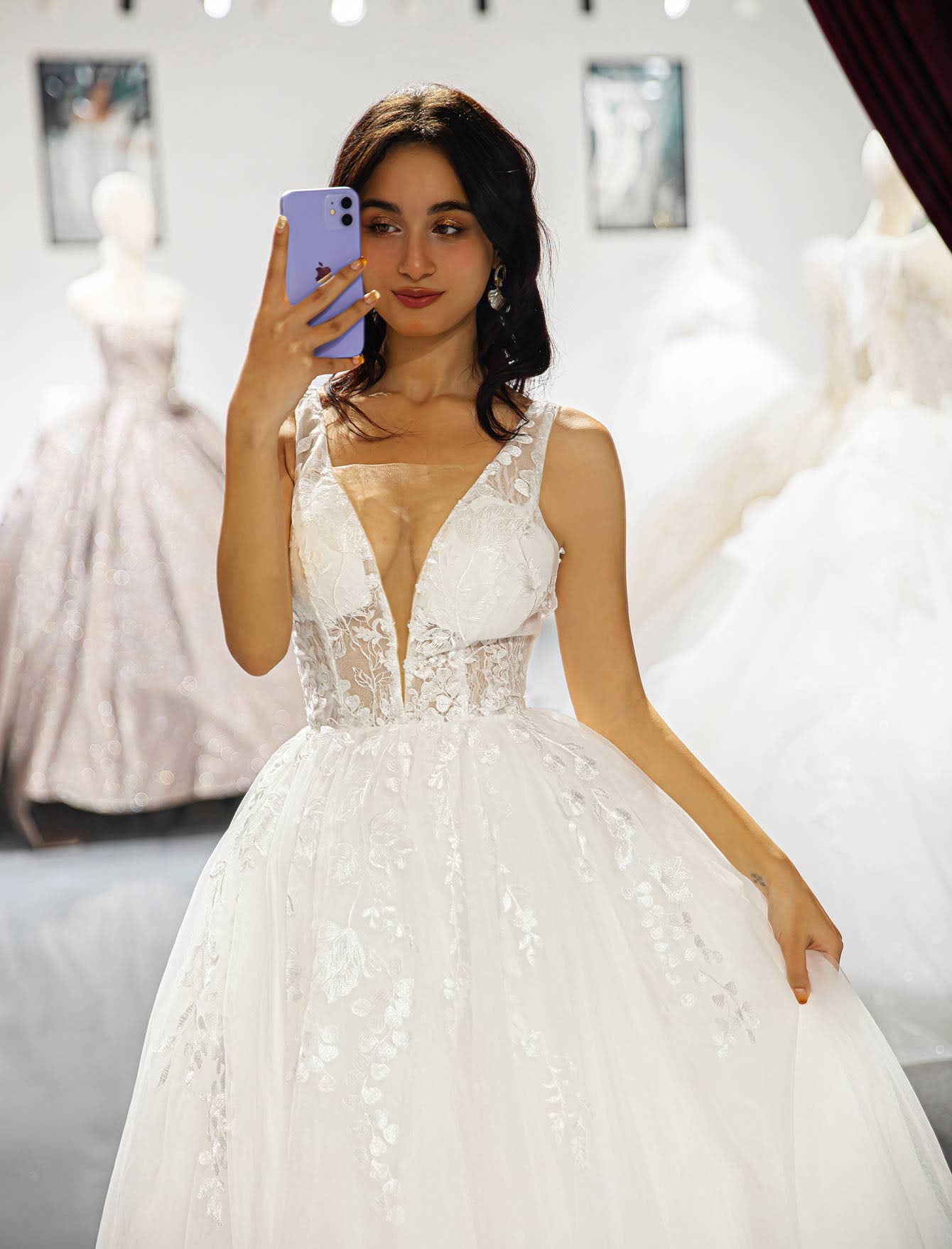 White Appliques Tulle Prom Dress-LLELLA