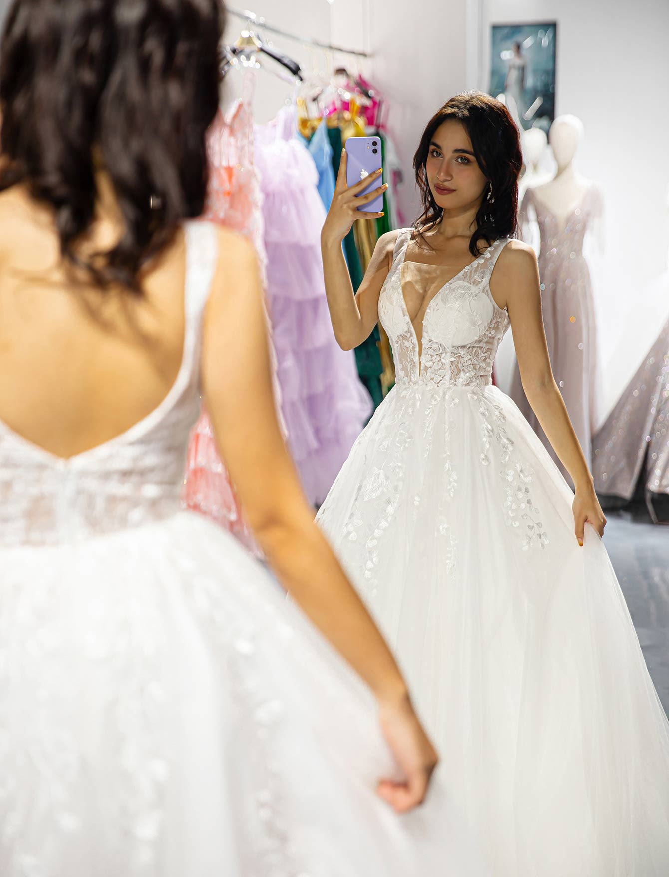 White Appliques Tulle Prom Dress-LLELLA