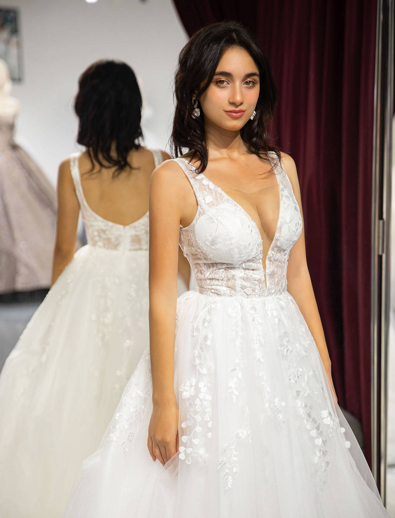 White Appliques Tulle Prom Dress-LLELLA