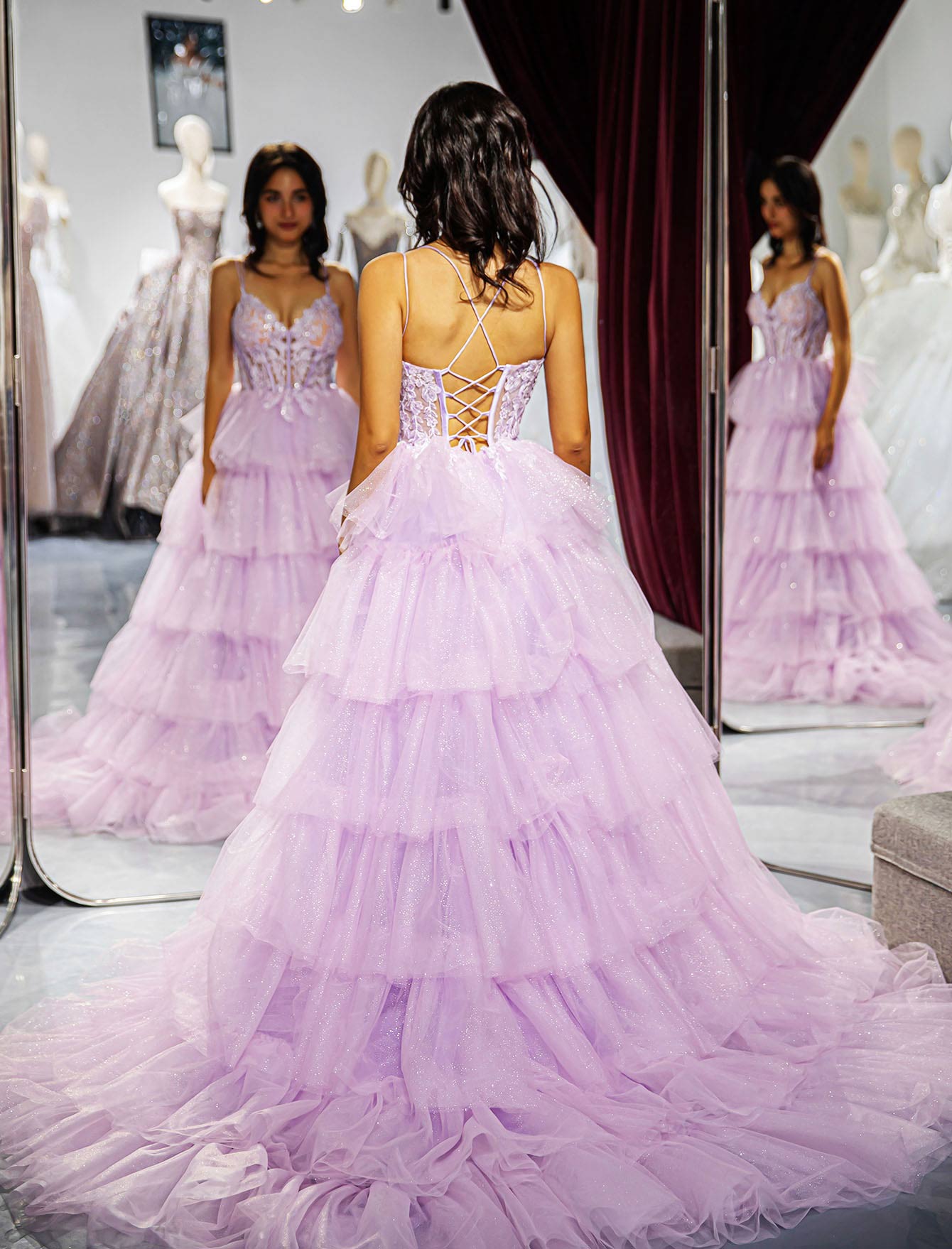 Lilac Ruffle Prom Dress-LLELLA
