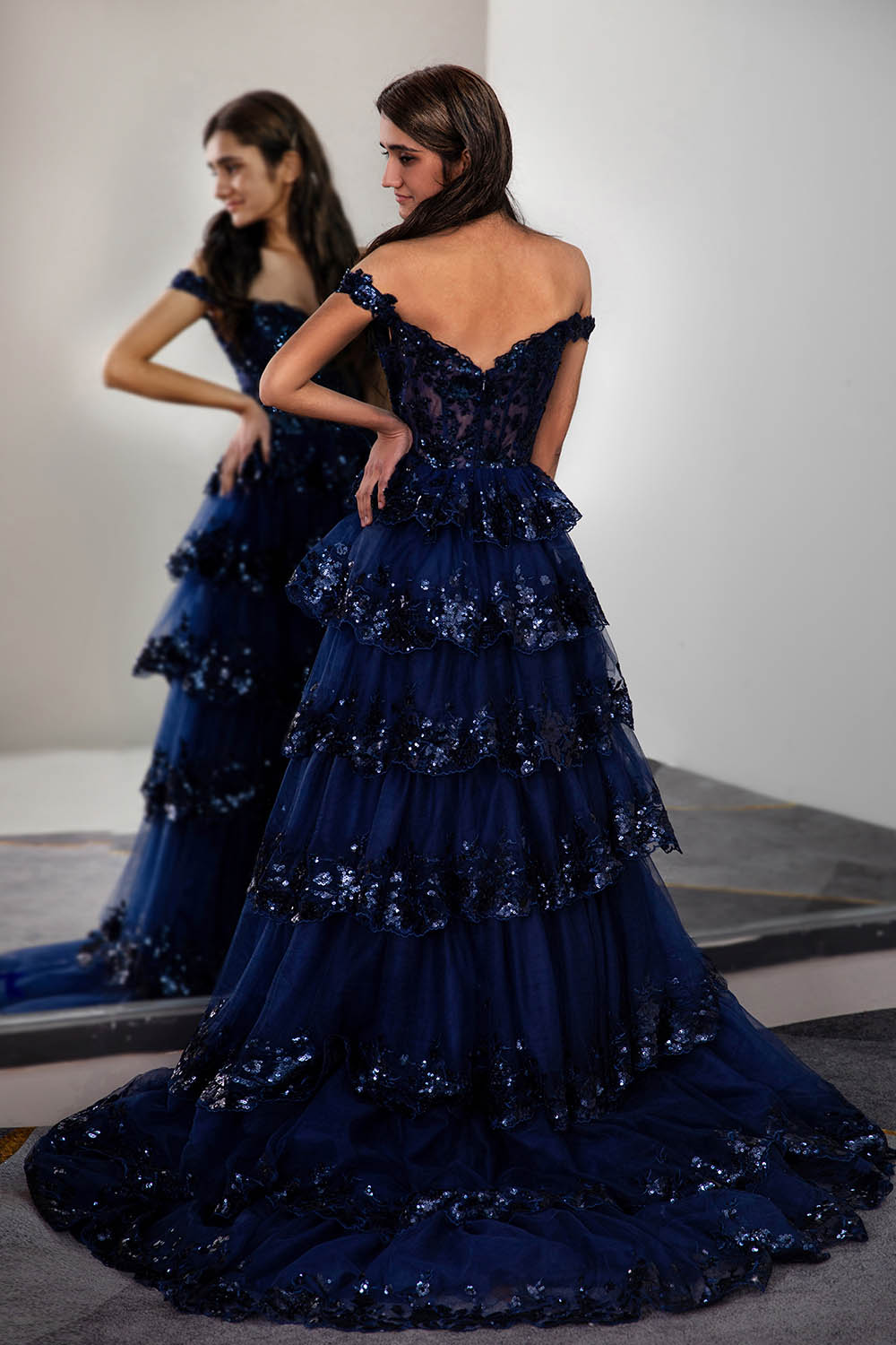 Ruffle Tiered Prom Dress with Sequin-LLELLA