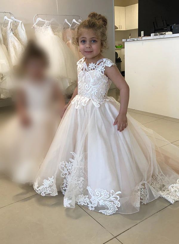 A-Line/Princess Tulle Girl Dresses with Applique Blush