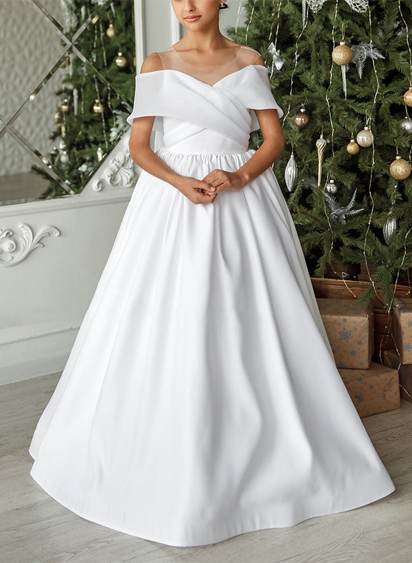 A-Line/Princess Girl Dresses with Bowknot White