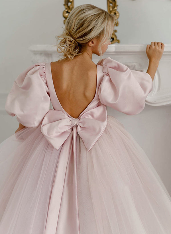 A-Line/Princess Girl Dresses with Bowknot & Beading Pink