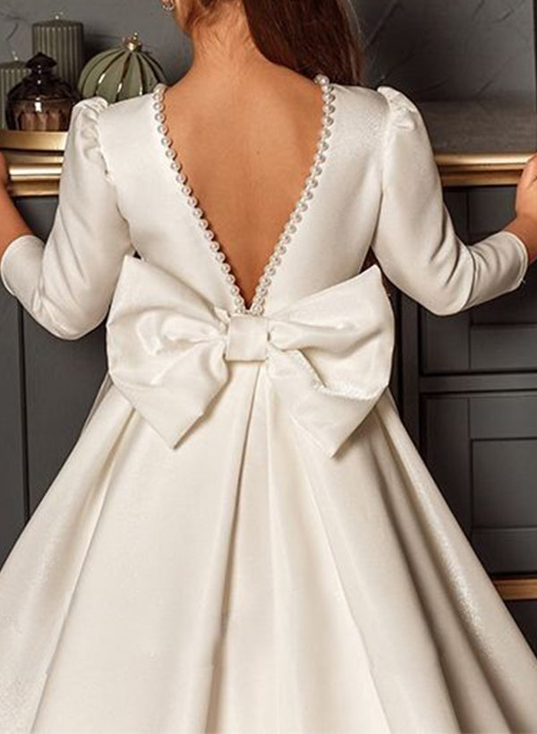 A-Line/Princess Girl Dresses with Bowknot & Beading Peach