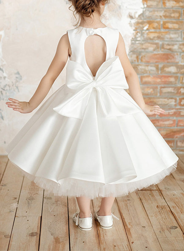 A-Line/Princess Girl Dresses with Bowknot White