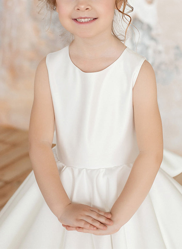 A-Line/Princess Girl Dresses with Bowknot Peach