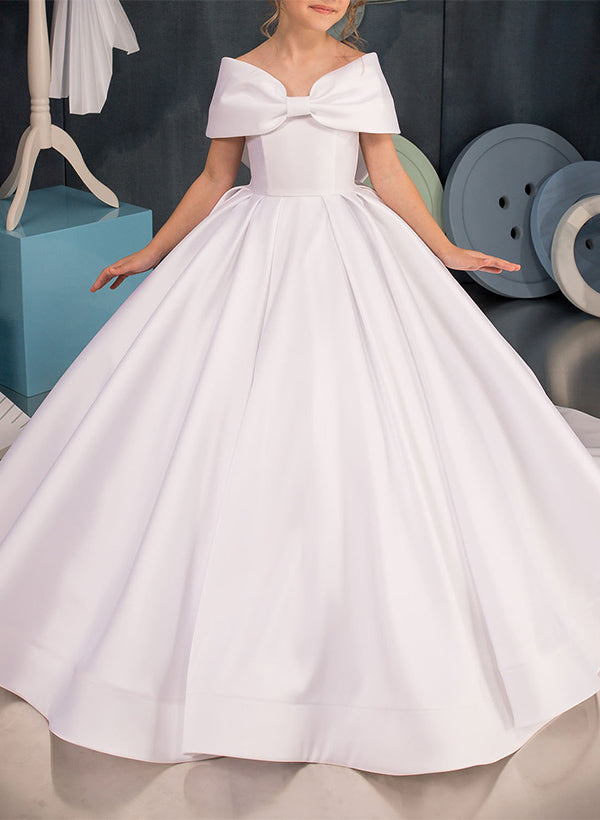 A-Line/Princess Girl Dresses with Bowknot White