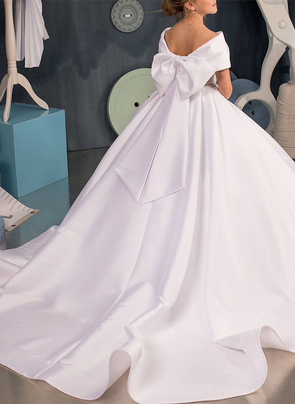 A-Line/Princess Girl Dresses with Bowknot Ivory