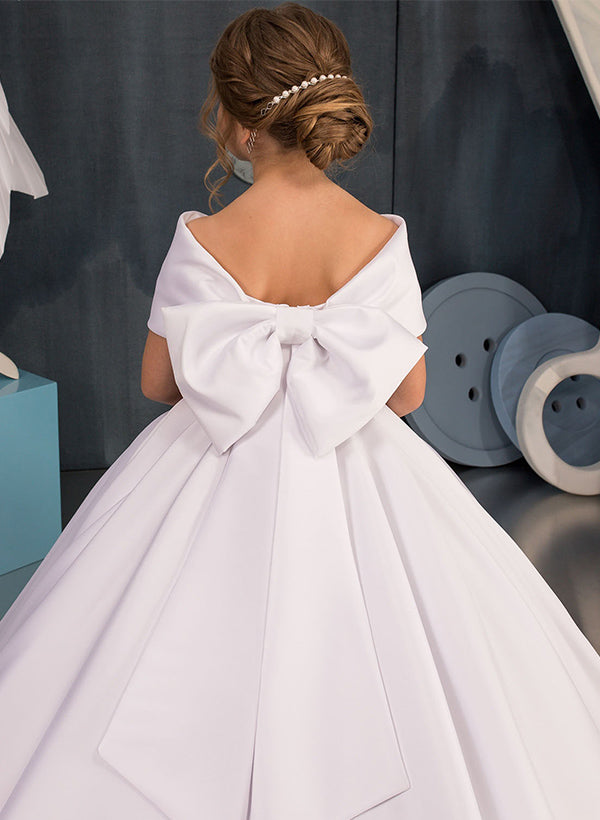 A-Line/Princess Girl Dresses with Bowknot Peach