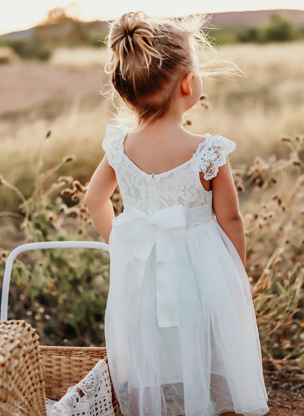 A-Line/Princess Girl Dresses with Sash & Applique White