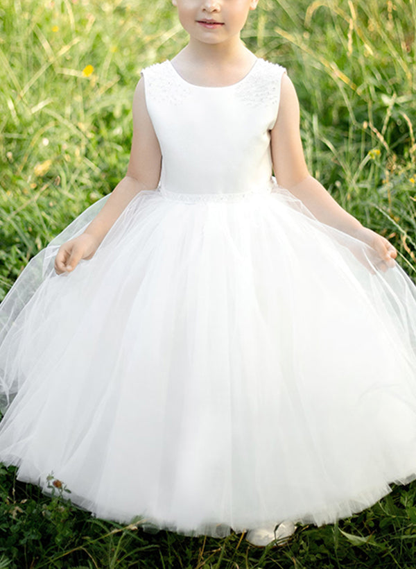 Ball Gown Scoop Flower Girl Dresses With Bowknot Ivory