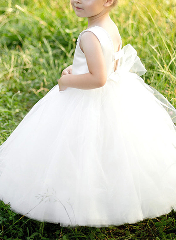 Ball Gown Scoop Flower Girl Dresses With Bowknot Peach