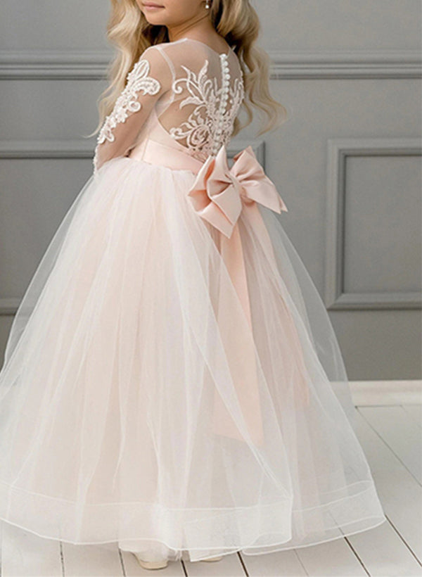 A-Line/Princess Scoop Flower Girl Dresses With Bowknot White