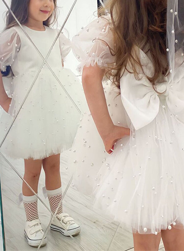 Ball Gown Scoop Flower Girl Dresses With Bowknot Ivory