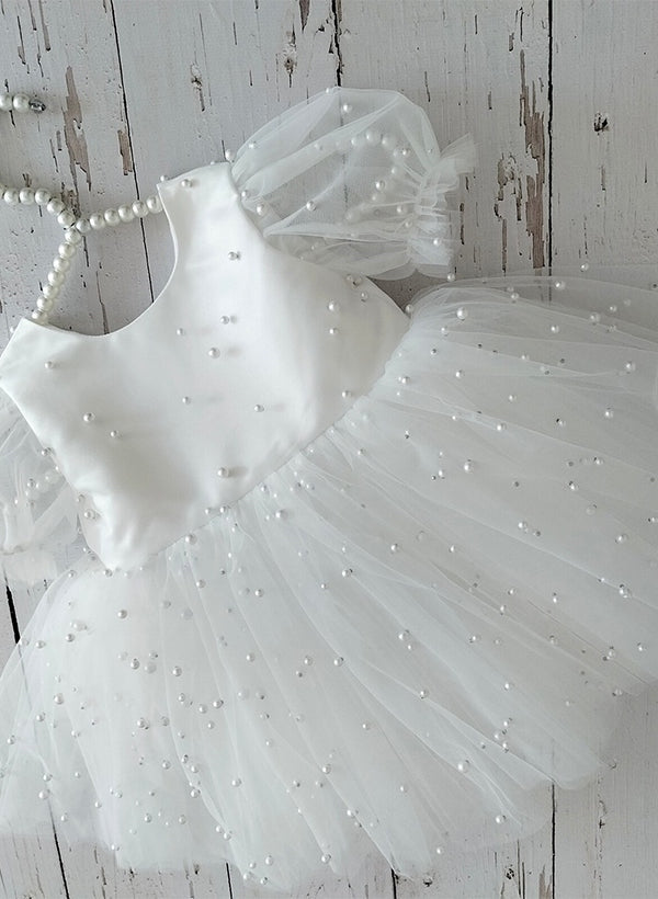 Ball Gown Scoop Flower Girl Dresses With Bowknot Blush