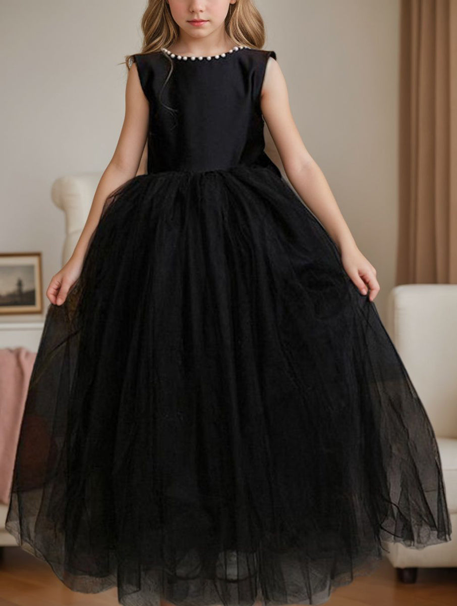 A-Line/Princess Scoop Flower Girl Dresses With Bowknot Black