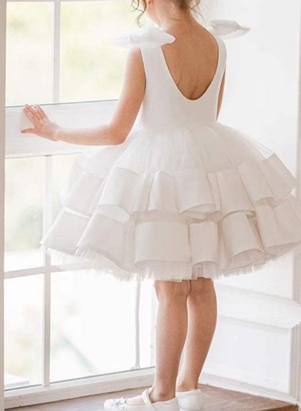Ball Gown Scoop Flower Girl Dresses With Bowknot Blush