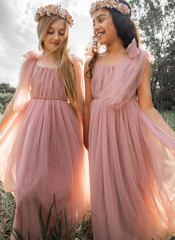 A-Line/Princess Girl Dresses with Sash Blush