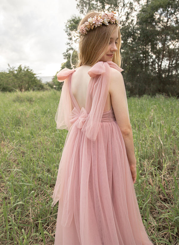 A-Line/Princess Girl Dresses with Sash Peach