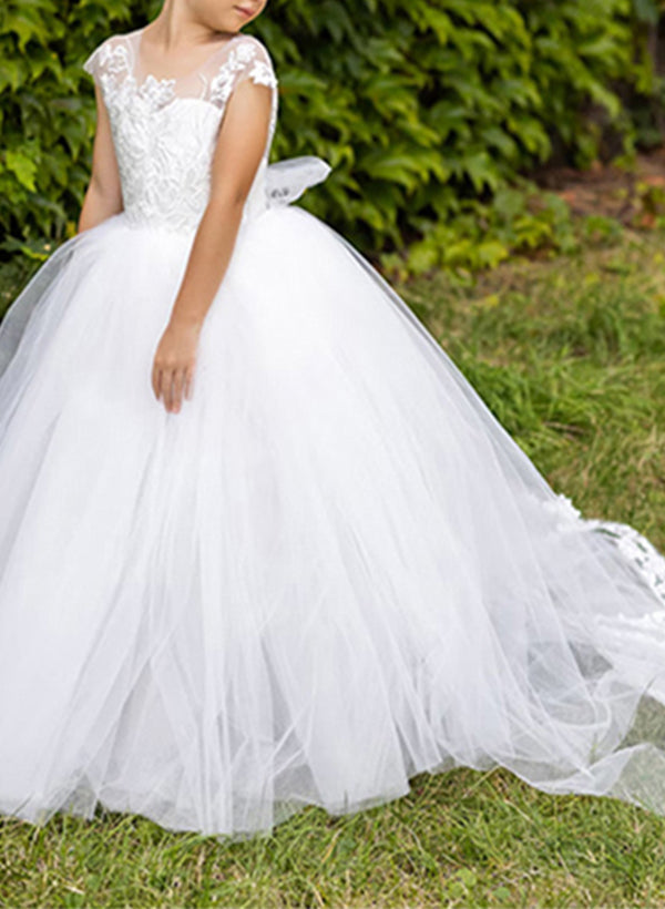 Ball Gown Scoop Flower Girl Dresses With Applique White