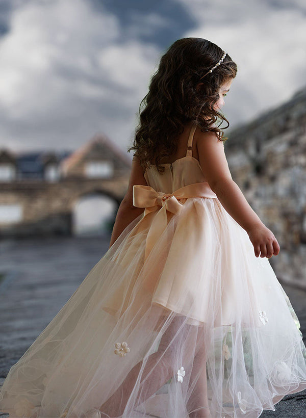 A-Line/Princess Scoop Flower Girl Dresses With Applique Blush