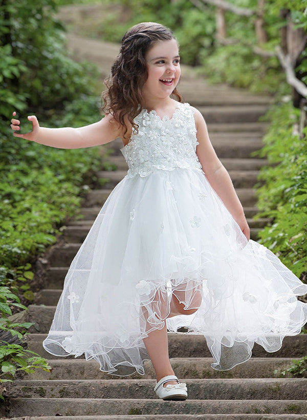 A-Line/Princess Scoop Flower Girl Dresses With Applique Peach