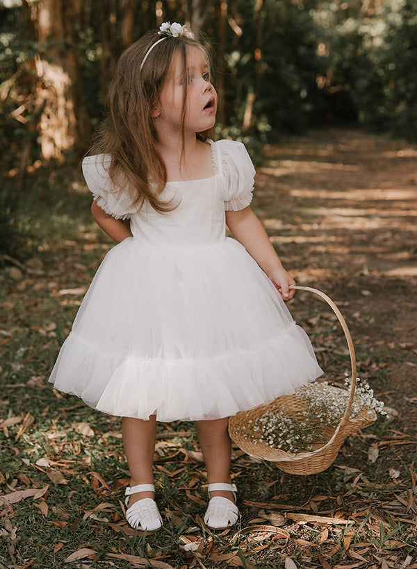 A-Line/Princess Girl Dresses with Bowknot White