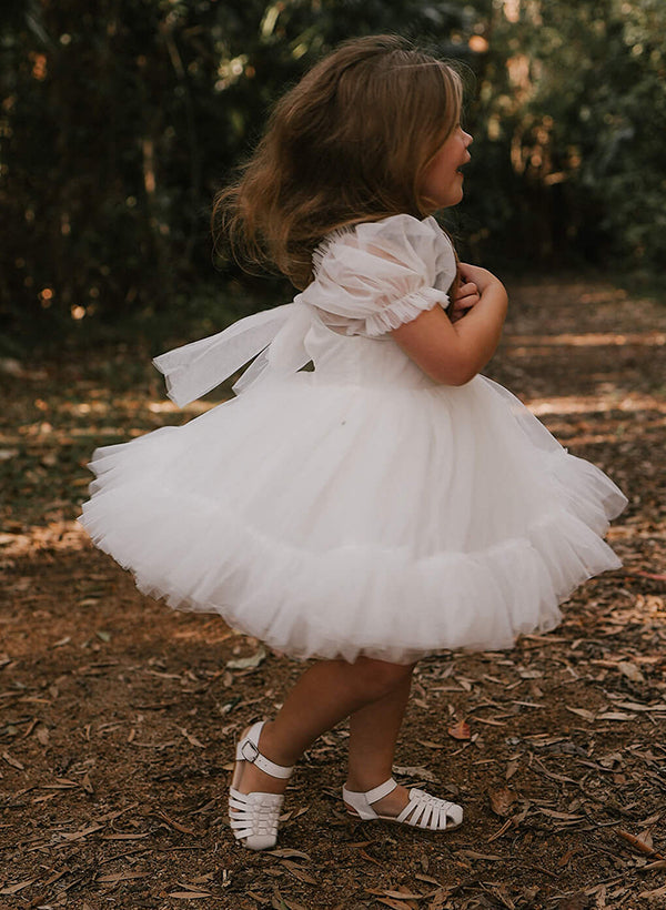A-Line/Princess Girl Dresses with Bowknot Peach