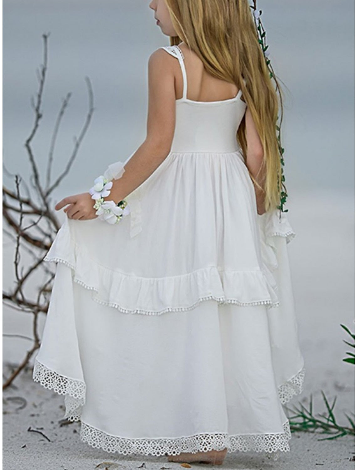 A-Line/Princess Asymmetrical High Low Flower Girl Dresses with Applique Blush
