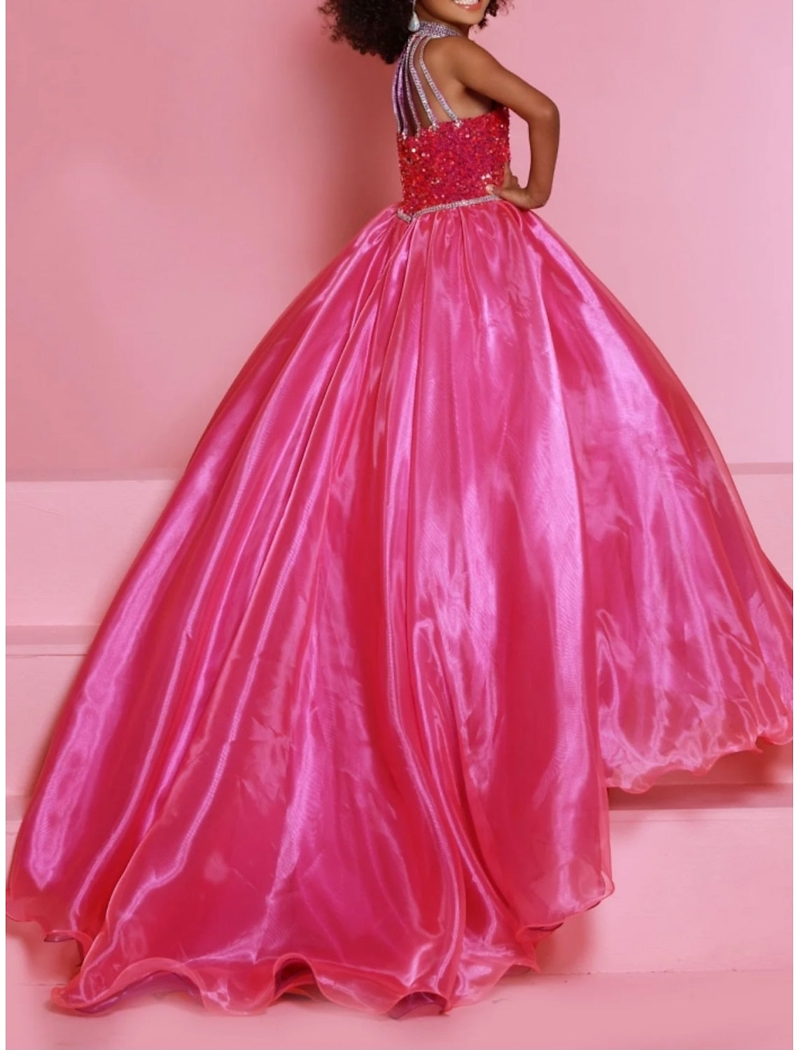 A-Line/Princess Halter Tulle Flower Girl Dresses with Sequins & Beading Hot Pink