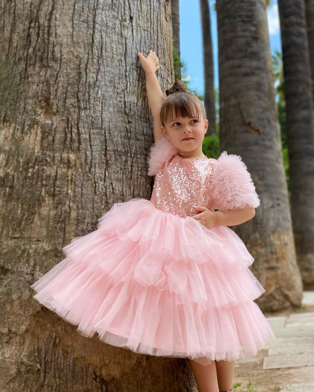 Ball Gown Princess Sequins Little Girl Party Dresses Pink