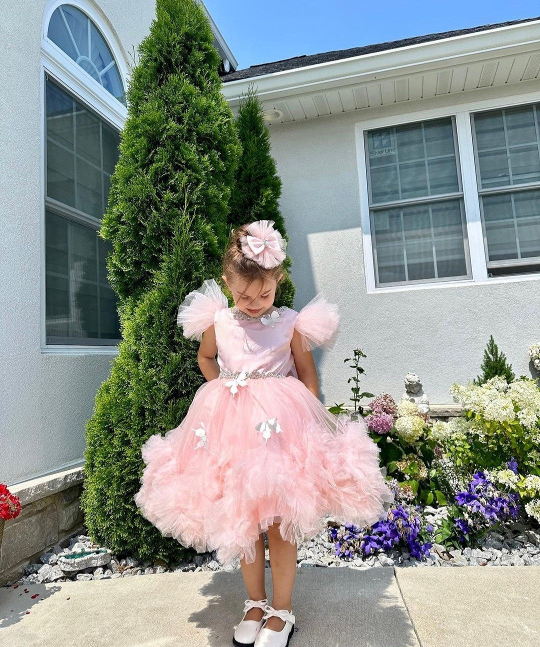 Ball Gown Princess Tulle Little Girl Party Dresses with Beading Pink