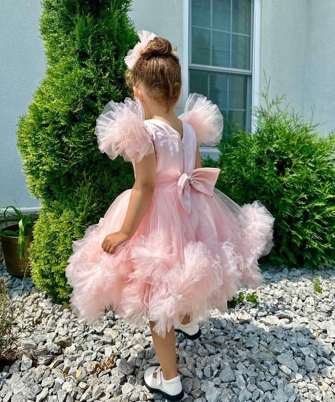 Ball Gown Princess Tulle Little Girl Party Dresses with Beading White