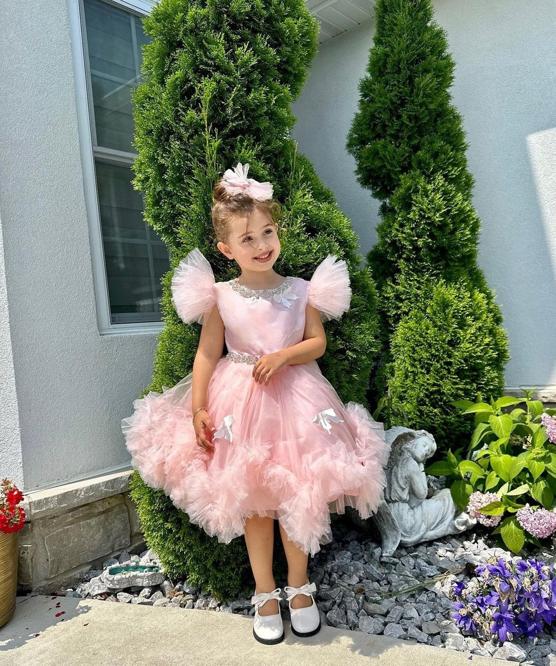 Ball Gown Princess Tulle Little Girl Party Dresses with Beading Peach