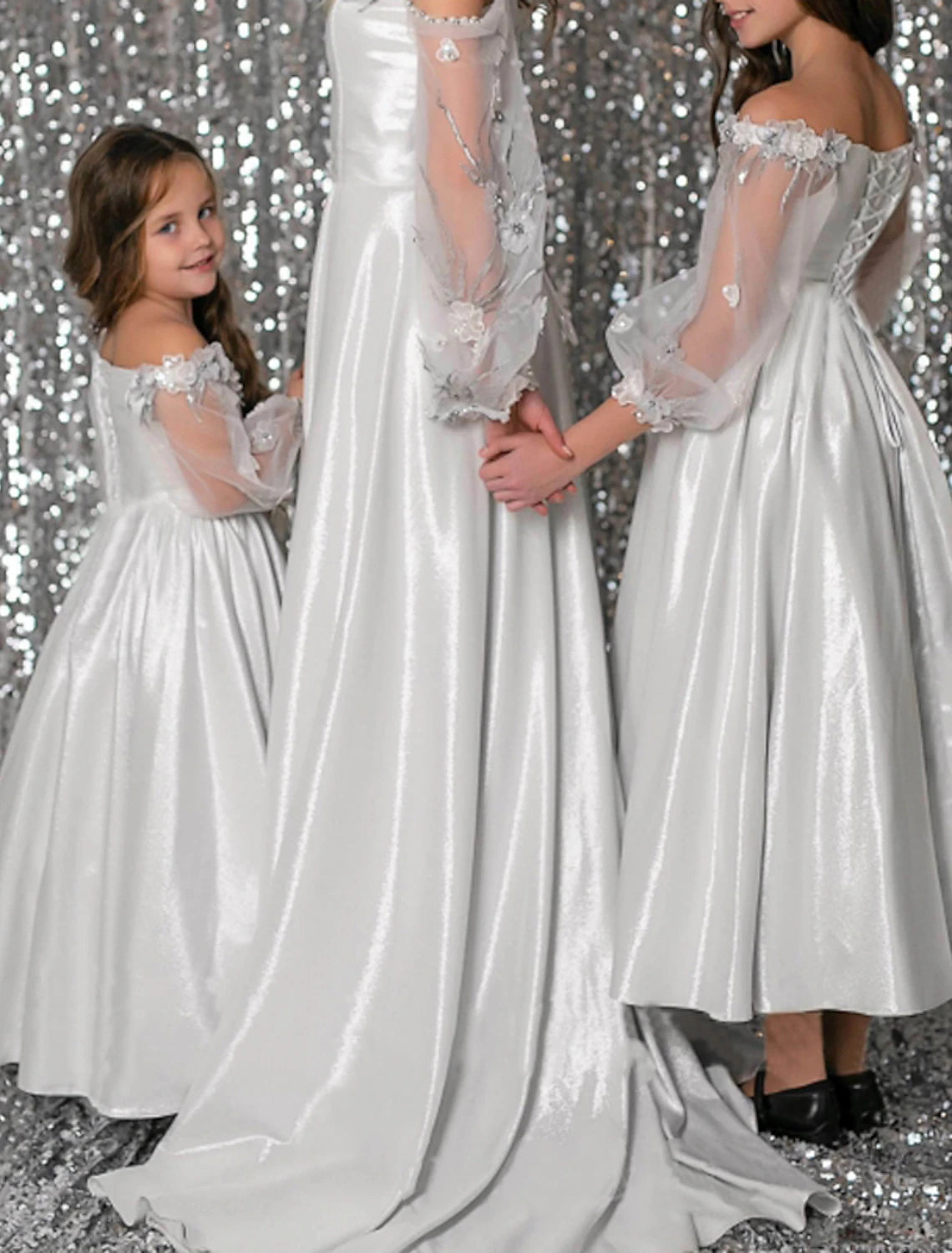 A-Line/Princess Off-the-Shoulder Flower Girl Dresses with Beading Blush