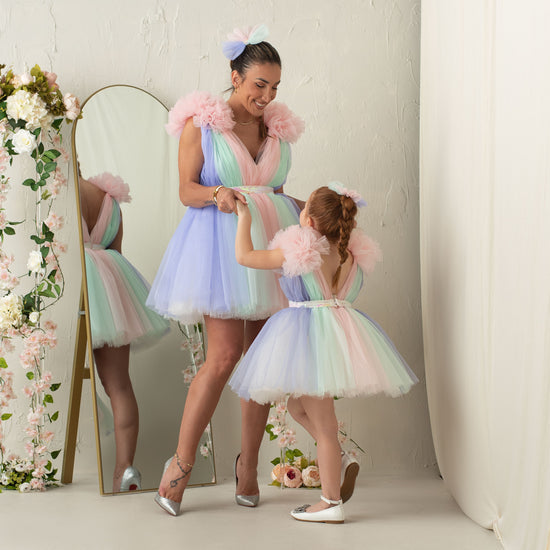 Ball Gown Rainbow Tulle Little Girl Dresses with Ruffles Peach