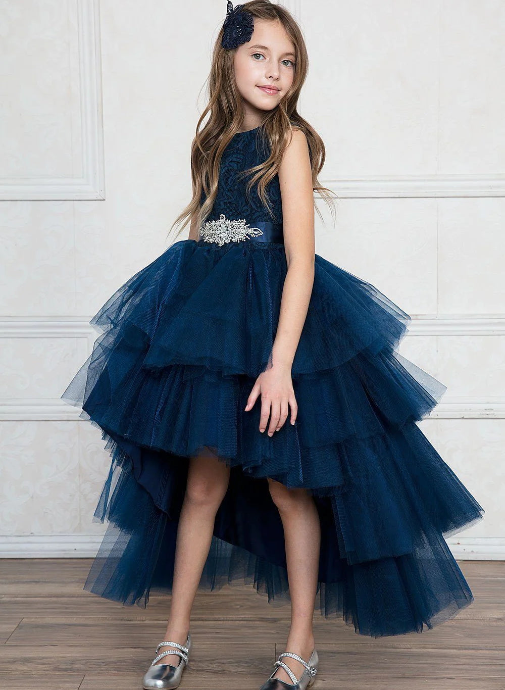 Ball Gown Tulle Flower Girl Dresses With Beading Navy Blue