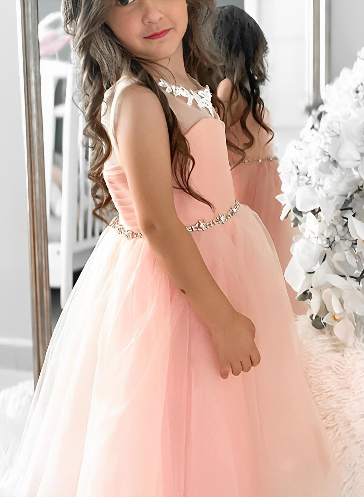 A-Line/Princess Tulle Flower Girl Dresses With Pleated Candy Pink