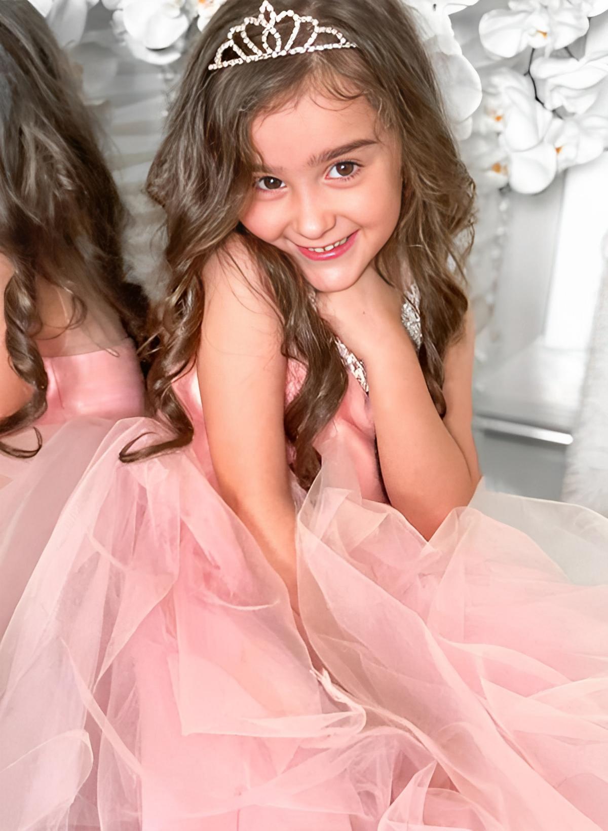 A-Line/Princess Tulle Flower Girl Dresses With Pleated Blush