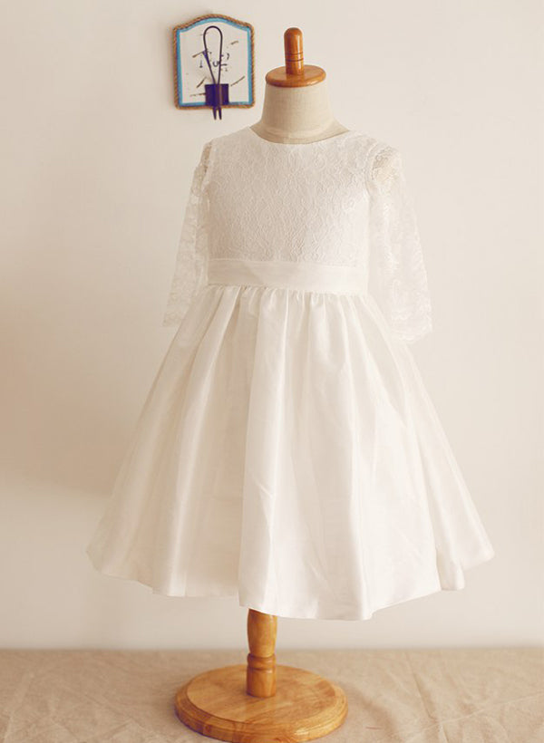 A-Line/Princess Taffeta Flower Girl Dresses With Bowknot Ivory