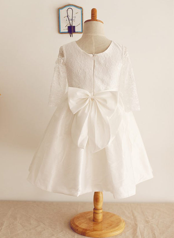A-Line/Princess Taffeta Flower Girl Dresses With Bowknot Blush