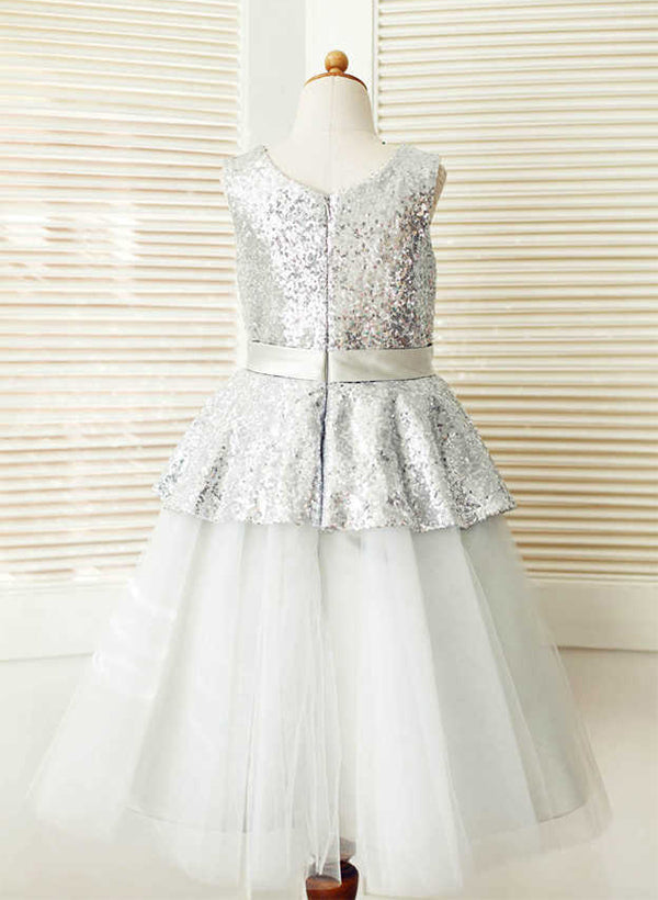 A-Line/Princess Tulle Flower Girl Dresses With Sash Blush