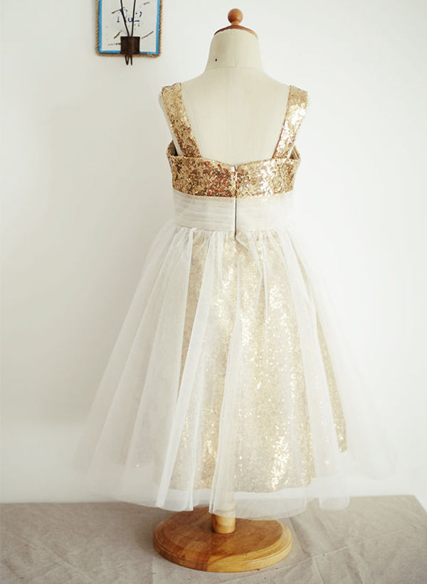 A-Line/Princess Tulle Flower Girl Dresses With Sequins Blush