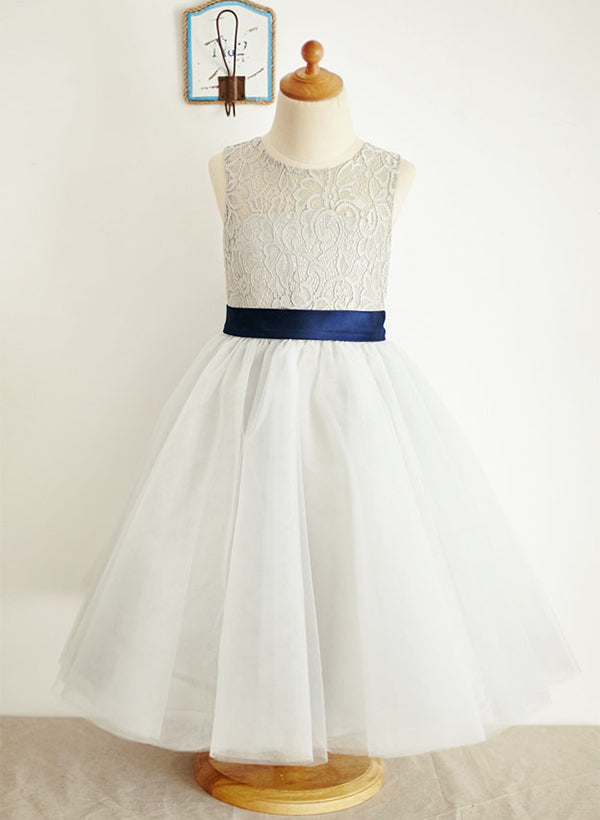 A-Line/Princess Tulle Flower Girl Dresses With Bowknot Ivory